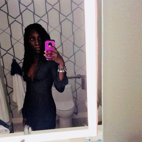 Polka Dot Deep V Neck Dress (S) - Picture 3 of 10